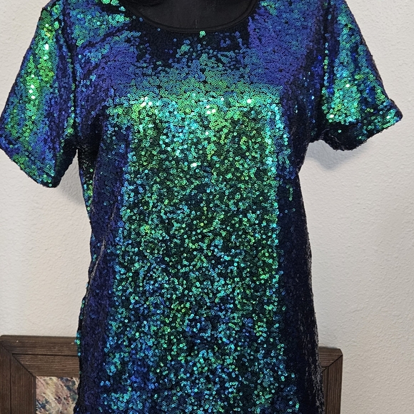 Spadehill Mermaid Green Sequined Top Size S - Picture 9 of 10